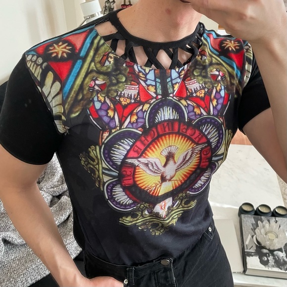 Other - Reworked colorful one of a kind clubbing it boy cutout short sleeve tee size S